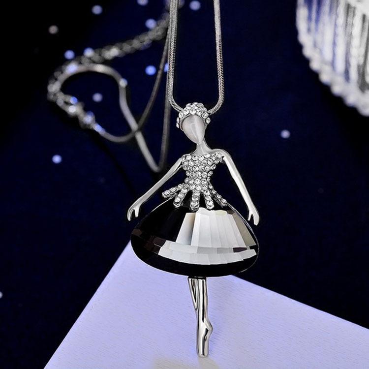 Geometric Crystal Long Sweater Chain Necklace for Women Metal Chain Necklace Fashion Jewelry Gift