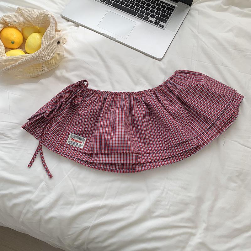 

Trendy Retro Plaid Tie Skirt with Double-Layer Butt Flap One Size