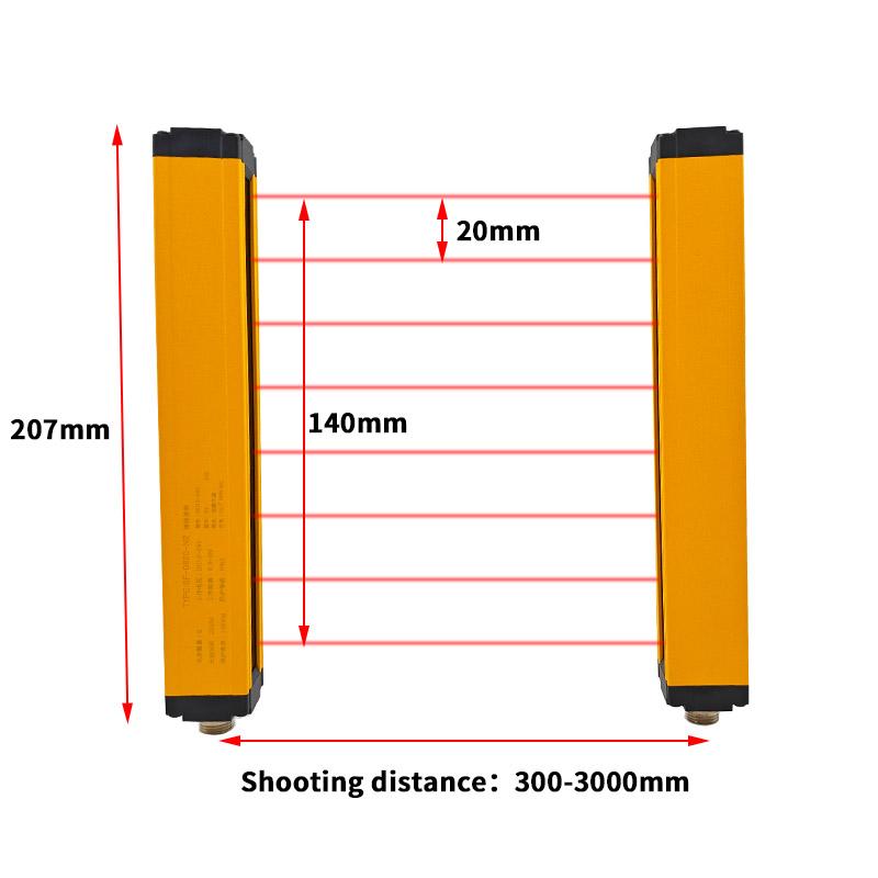 Safety Light Curtain Sensor 20mm 40mm Pitch Area Protection Device Industrial Infrared Grating Barrier NPN PNP Output 12-24V DC