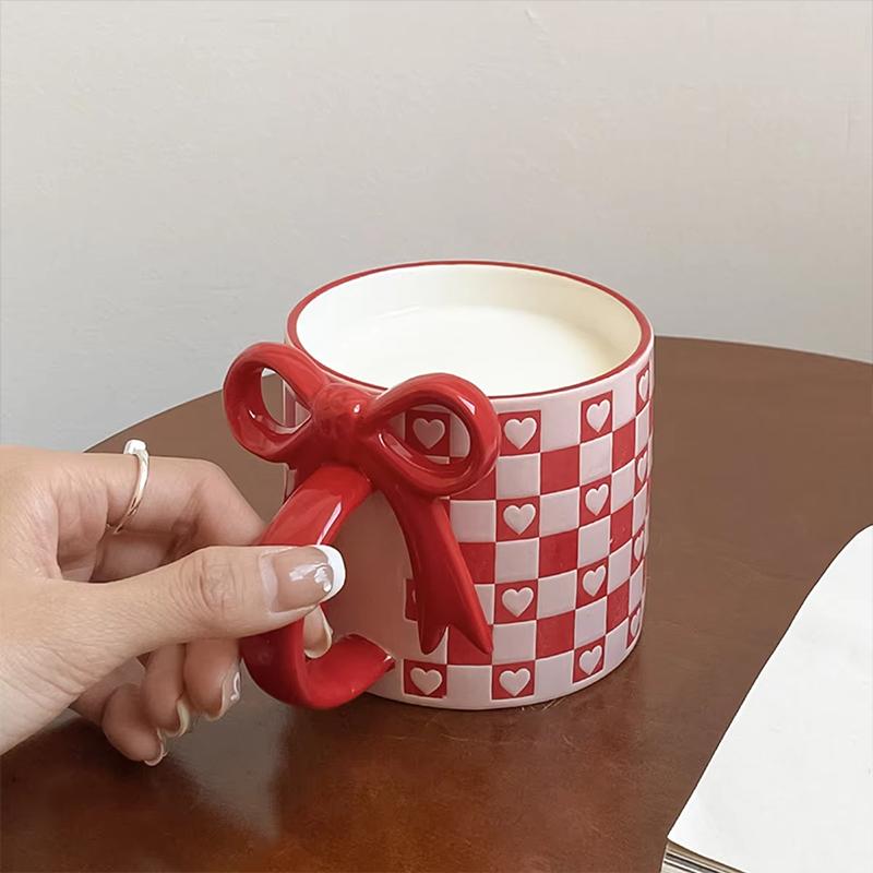 1PC Cup Souvenir Ceramic Gift Three-dimensional Offices Thick Home Elegant Durable Bow Practical