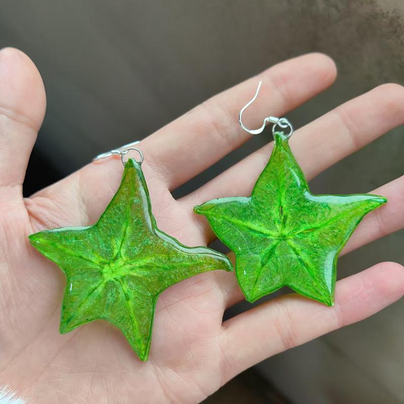 Kiwi Fruit Slice Plant Earrings for Women Epoxy Resin Handmade Dangle Jewelry for Spring and Summer Parties