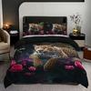 Ashion Wild Animal Leopard Rose Print Bedding Set Breathable Duvet Cover King Queen Twin Single Size Bithday Gift Room Decor