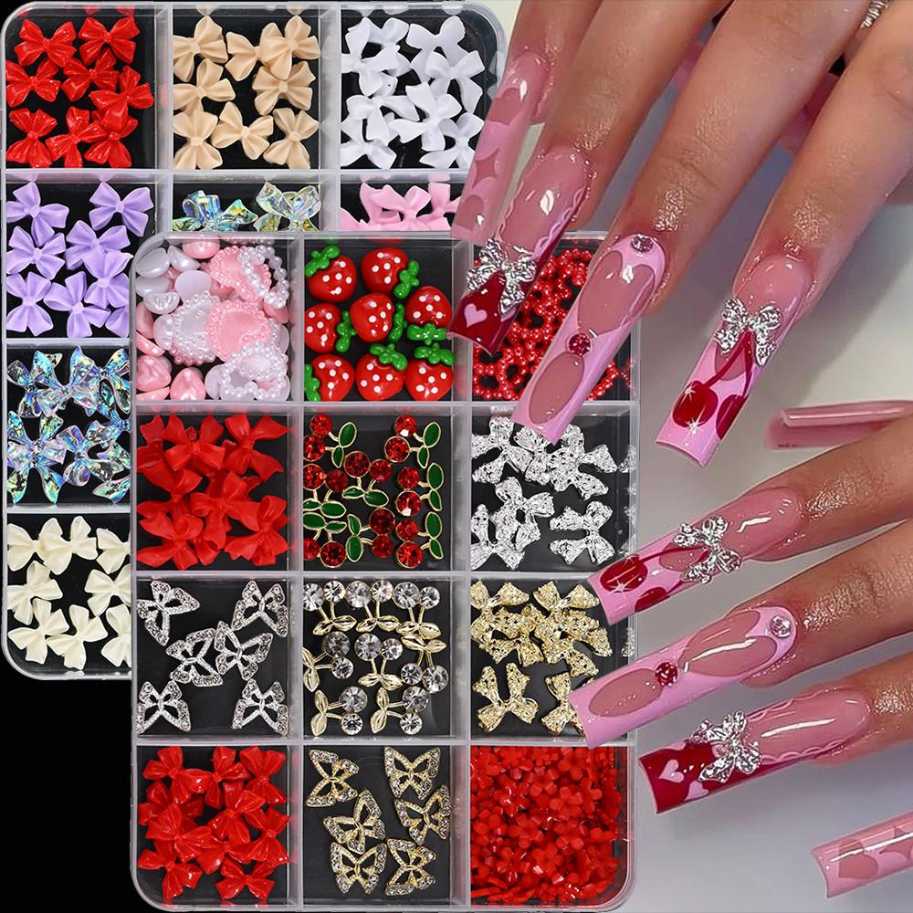 Smíšené 3D pryskyřičné mašličky ozdoby na nehty růžové/bílé/fialové aurora mašle flatback nehtové drahokamy kawaii mašle DIY manikúrní dekorace