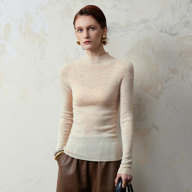 Women's Solid Color Mock Neck Long Sleeve Knit Top Slim Fit Base Layer