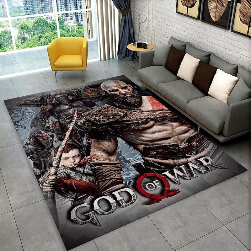 Retro God of War Game Kratos Carpet Rug for Bedroom Living Room Sofa Playroom Doormat Home Decor,Kid Area Rug Non-slip gift