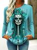 Retro Women Long Sleeve Tops Casual Graphic Floral Graphic Skull Tee Shirt Blouse Crewneck Fall Winter Streetwear Style Pullover