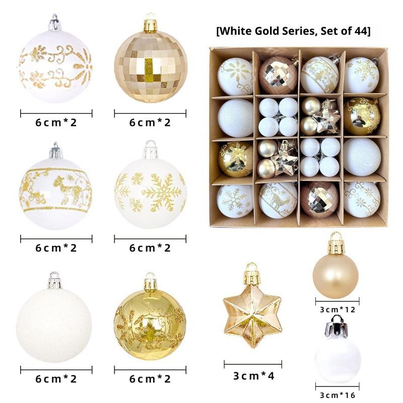 Xmas Tree Ornaments 42/44 Pcs Holiday Decor PVC Glossy Ball Set Christmas Decorations