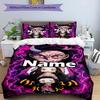 Set cuvertură de pilota 3 buc (1 * Husă de pilota + 2 * Față de pernă, Fără Miez), Set de așternut personalizat cu nume și model Demon Slayer, Cadou pentru Decorarea Dormitorului de Acasă