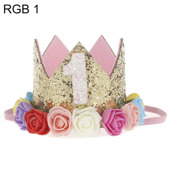 Baby Girl Crown Letter Shiny Sequins Flower Headwear Birthday Festival Headband