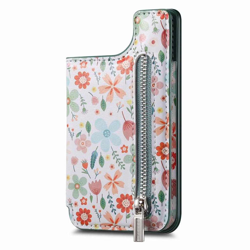 1Pc Flower Painted Phone Case Card Holder With PU Leather Back Sticker Card Bag Portable Adhesive Universal Zipper Wallet Deskto