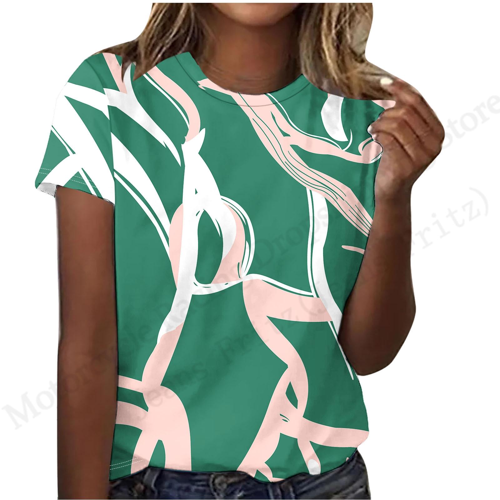 

Женская модная повседневная футболка с графическим 3D-принтом в винтажном стиле с цветочным узором, с круглым вырезом, оверсайз, с коротким рукавом, полосатые топы, футболки XL