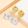 Transnational Elegant Vintage Geometric Stripe Heart 18K Gold Plated Stainless Steel Stud Earrings.