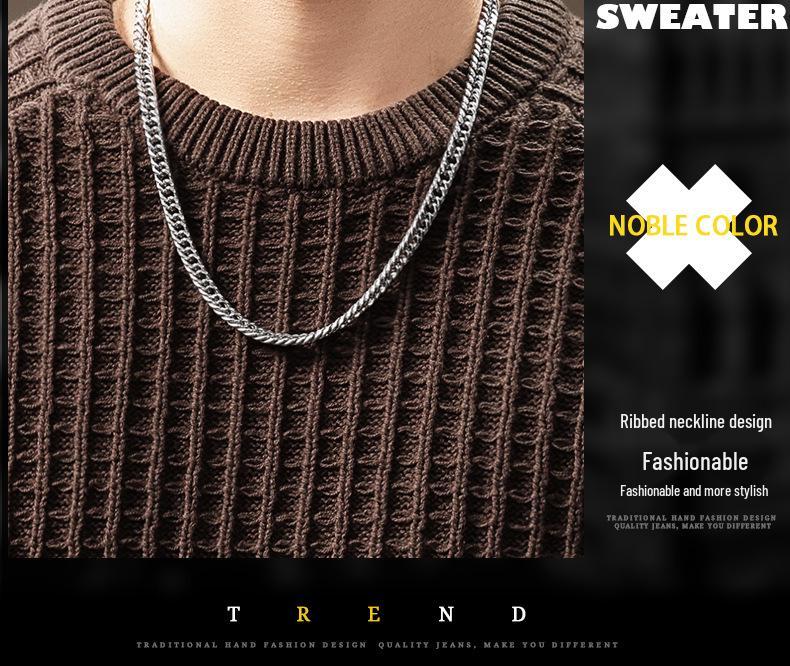 Men's High-End Waffle Knit Sweater: Autumn Winter Warm Casual Pullover