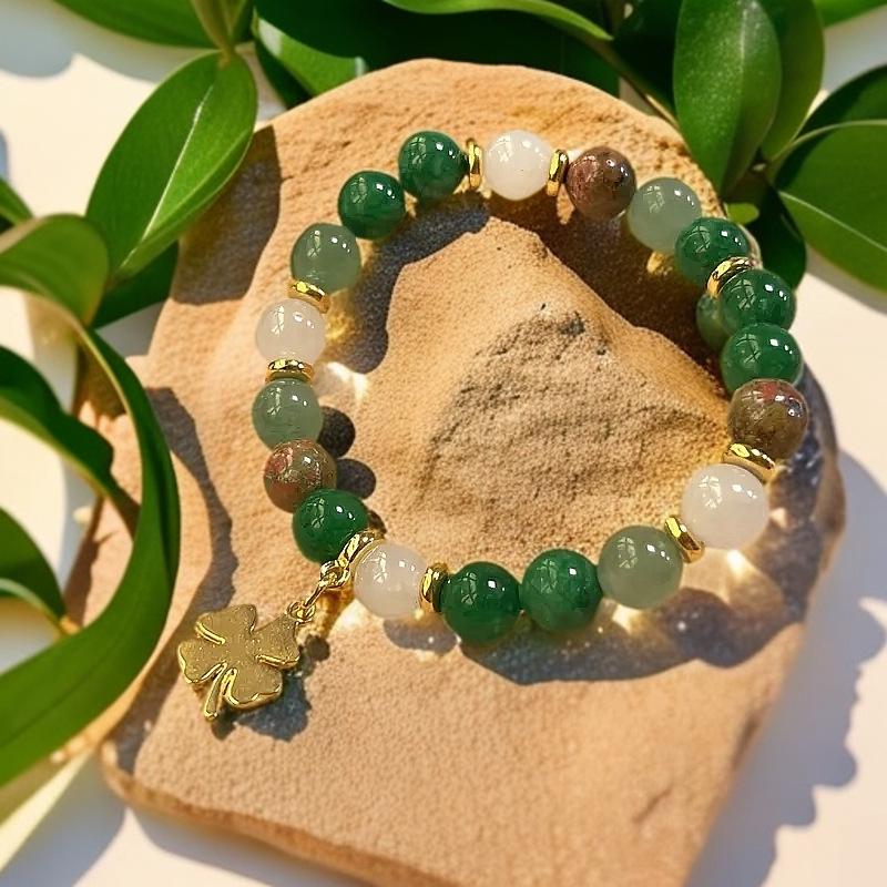 Versatile Trendy Green Beaded Bracelet - Natural Forest Style Women's Accessory