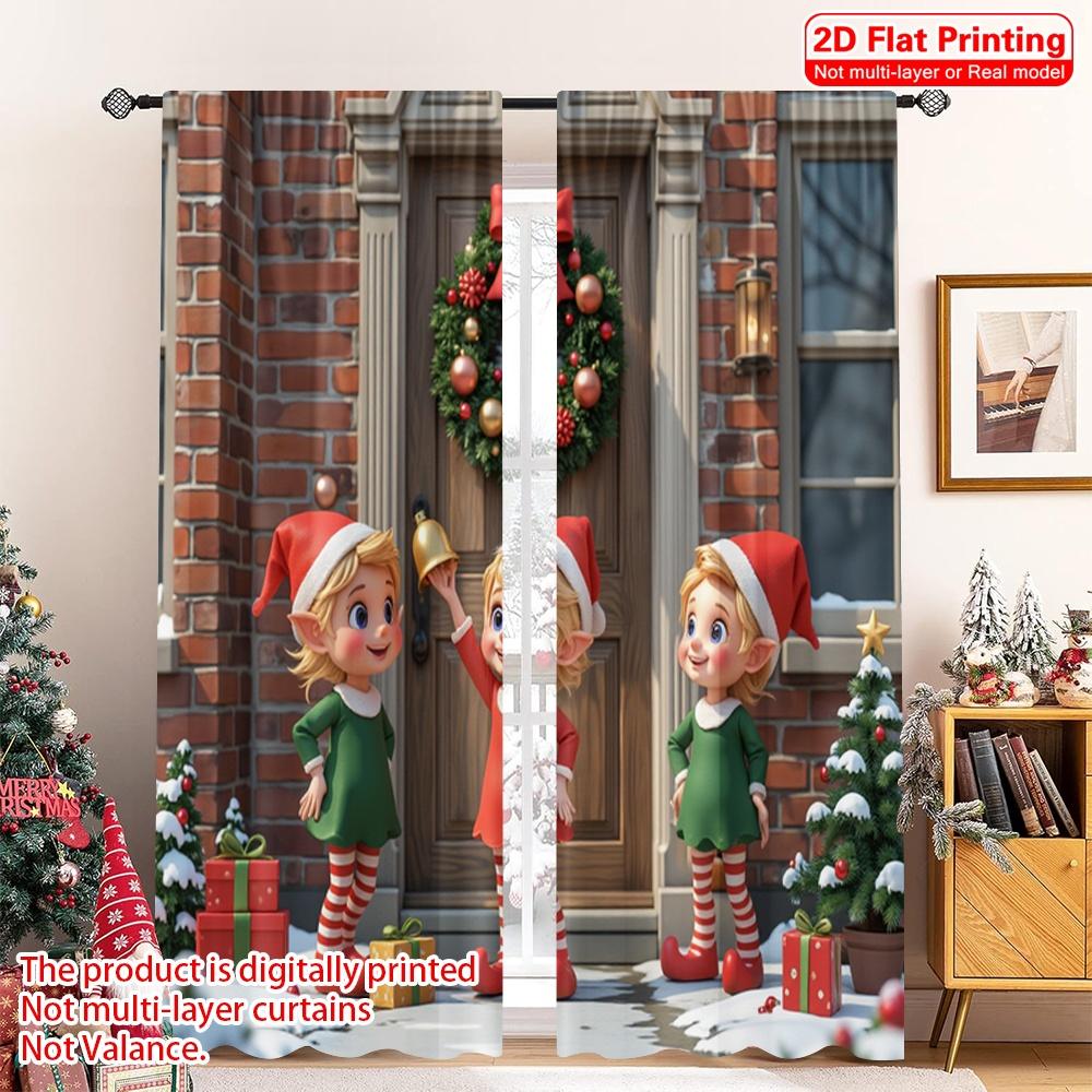 

2pcs 2D flat printing Merry Christmas Popular Curtains Cute Christmas Elf Door 100% Polyester Without Electricity Spring for 52.50×116.00 CM 2pcs