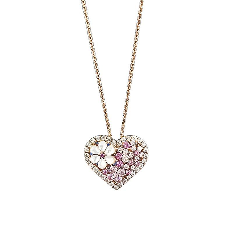 Xian Can 2025 S925 Silver Necklace: Colorful Heart & Mother-of-Pearl Flower, Fashionable Light Luxury.