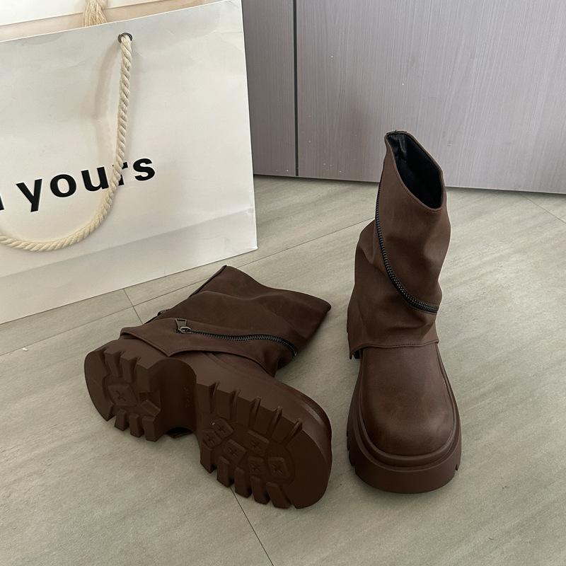

Коричневые ботинки Мартин на платформе женские 2025 новые осенне-зимние ботильоны, ботинки для брюк с увеличением роста в британском стиле, короткие ботинки Майяр 39 коричневый