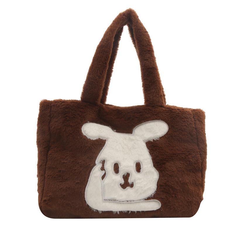 Wholesale Fashion Street Style Large Capacity Plush Tote Bag Women Winter Bunny Embroidery Shoulder Bag