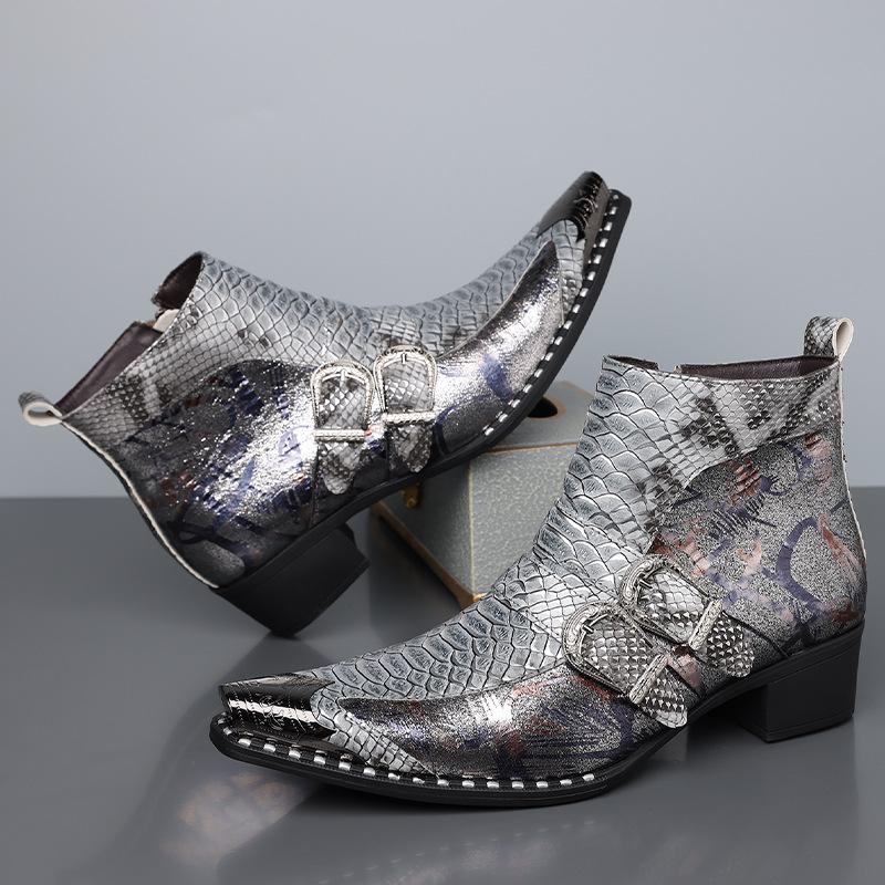Stivaletti Bassi Chelsea da Uomo in Pelle Retro Stile Cowboy Aumento Altezza Senza Lacci Taglie Forti 47 48 Scarpe di Lusso Firmate