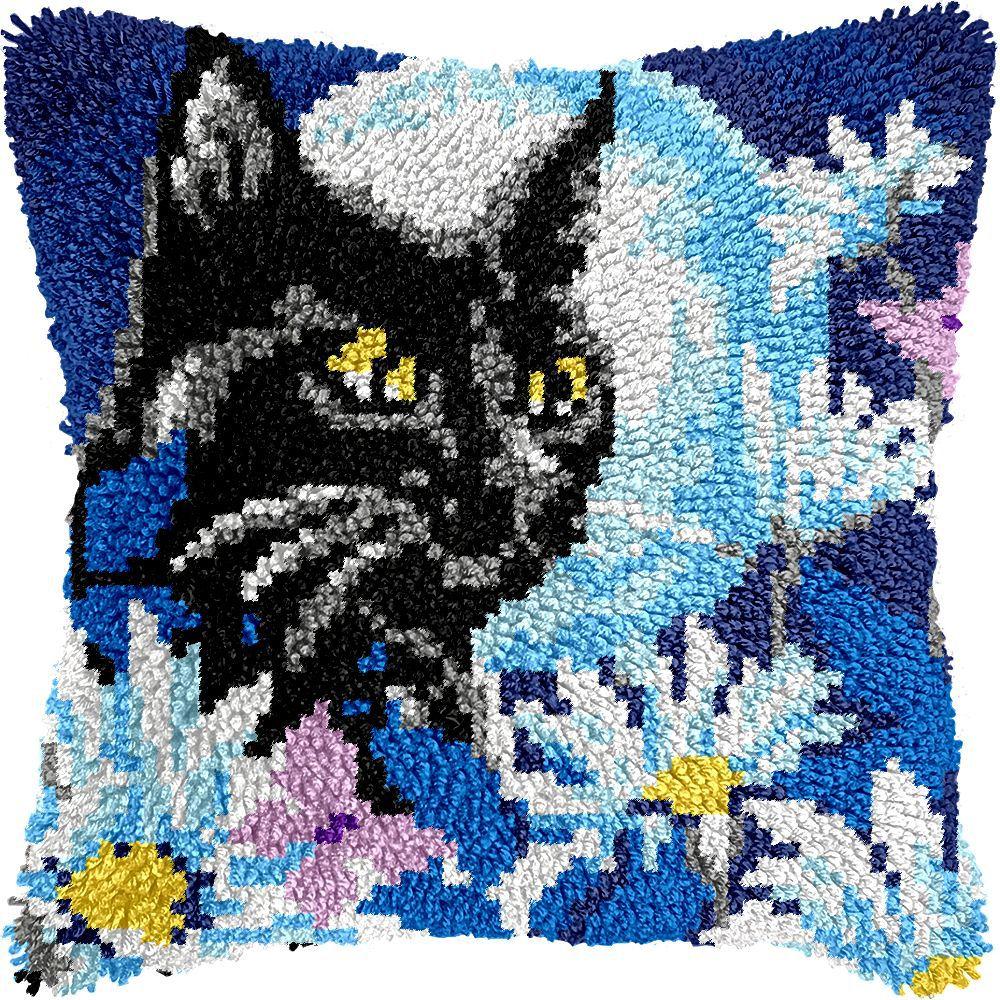 Latch Hook Pillow Case Rug Sewing Set with Pre-Printed Pattern DIY Crochet Yarn Embroidery Needlework Craft Kits Home Decor