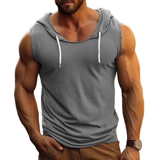

Men s Hooded Tank Top Solid Color Sleeveless T-shirt Fitness Singlet Bodybuilding XXXL сірий