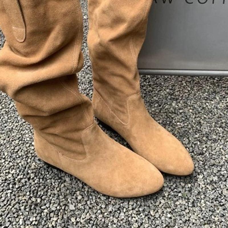 High Boots for Women Flats Knee High Suede Designer Shoes  Winter Fashion Chelsea Boots New Walking Cozy Dress Ladies Boots