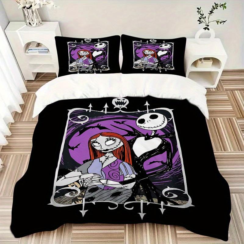 3pcs Jack and Sally Disney Bedding Set Includes 1 Quilt Cover and 2 Pillowcases, Comfortable Bedding F049