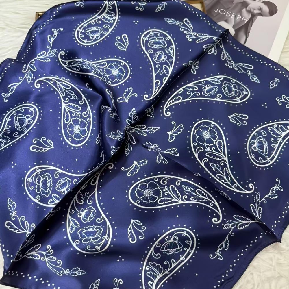 White Blue 100% Mulberry Silk Small Square Scarf Women Spring Fall Summer Hair Scarf Elegant Paisley Neck Scarves Neckerchief