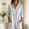 Machine Washable Shirts Women Striped Shirt for Summer Autumn, Button Down Single Long Sleeve Breasted Blouse, Dressy Casual Collared Top Office Work