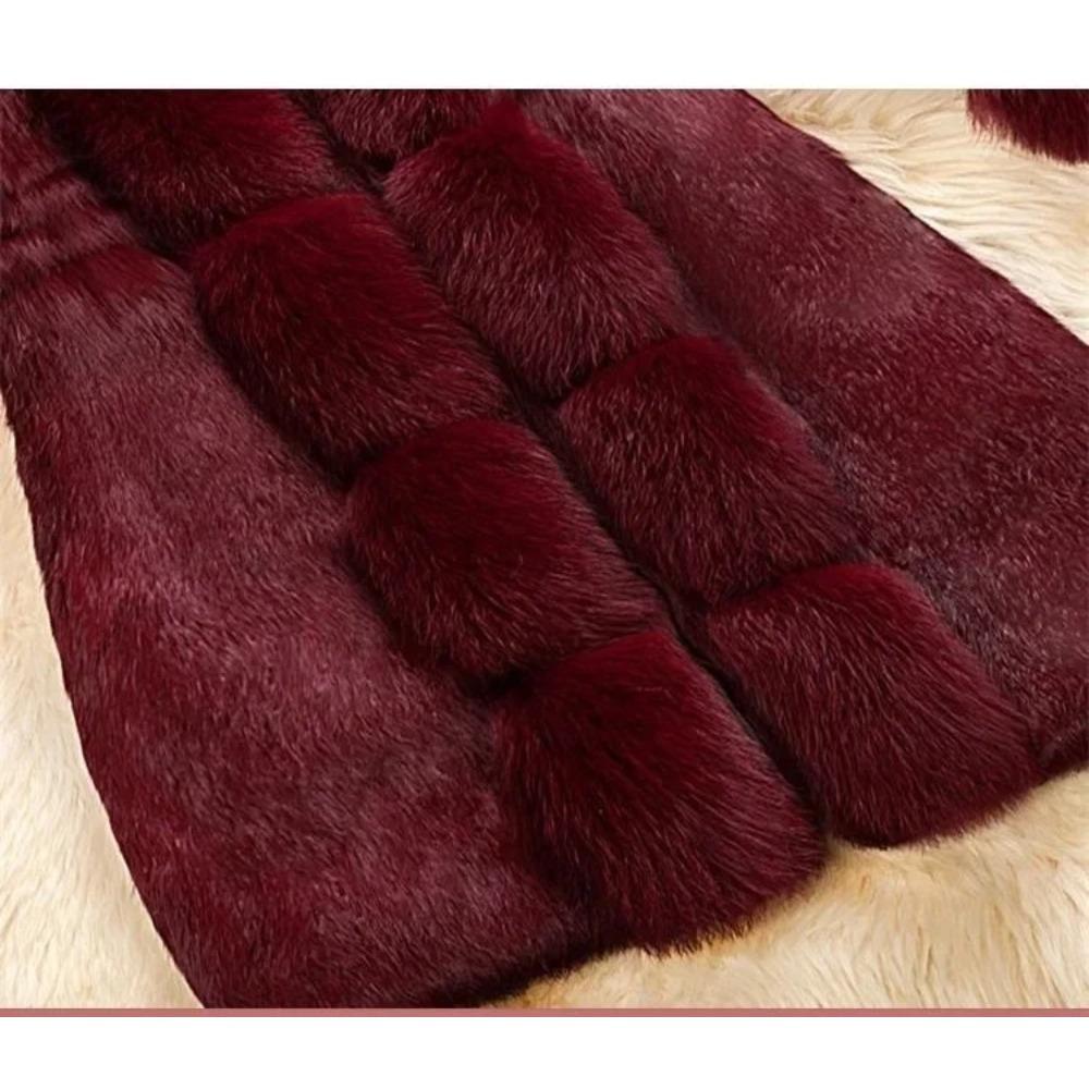 Winter Kunstpelzmantel Damen Dicke Oberbekleidung Lang Falscher Fuchspelz Dick Langärmelige Jacke Damen Schlank Warm Kunstpelzmantel