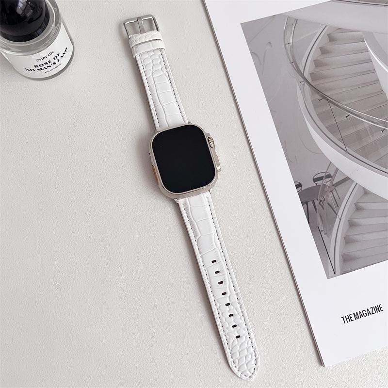 Leather Crocodile Pattern Pin Buckle Strap for Apple Watch 7, Samsung Watch, iWatch 6th Gen, SE.