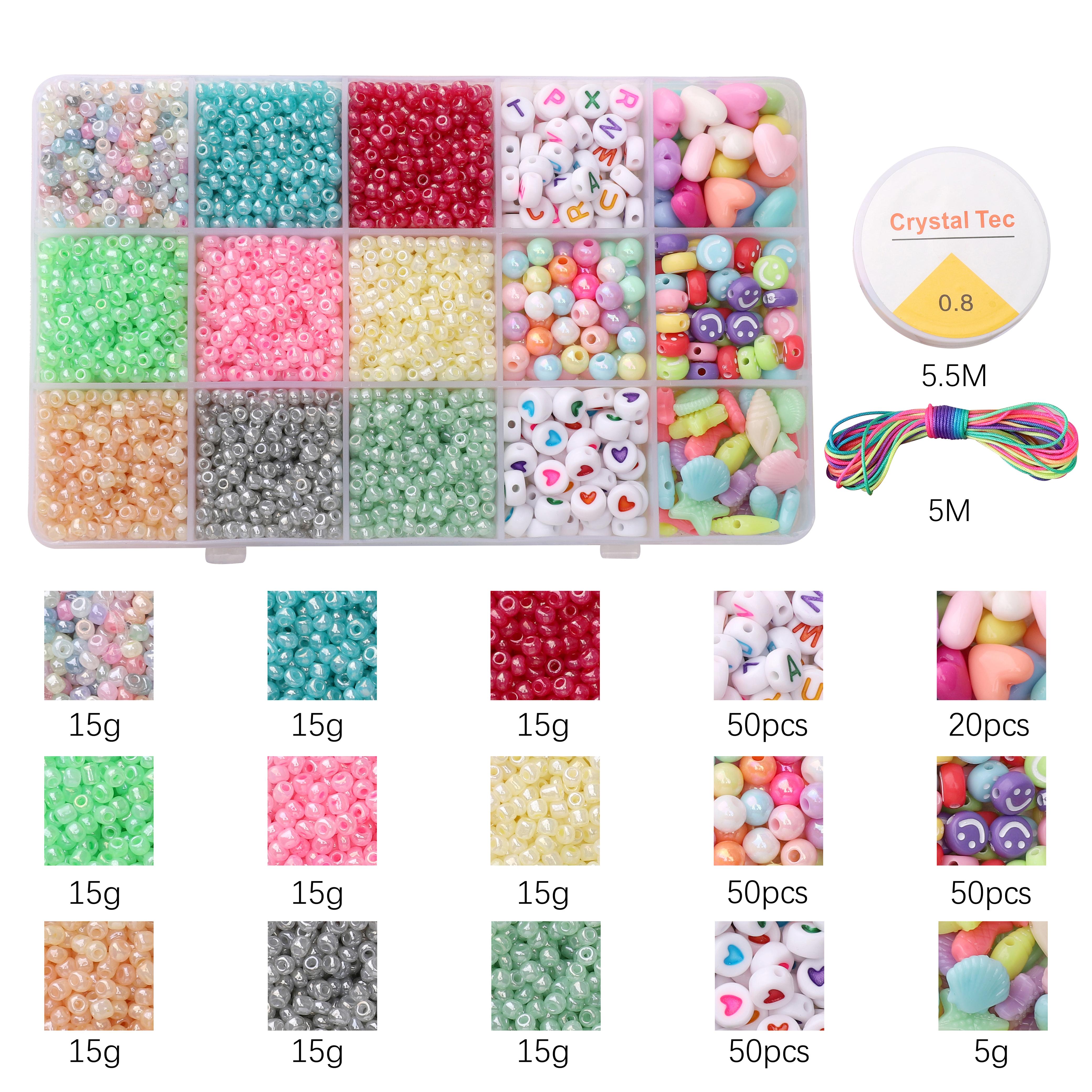 

15 коробок/пакет Стеклянные бусины-бисер Акриловые бусины Эластичная нить Шнур для DIY Аксессуары Изготовление ювелирных изделий 4740pcs