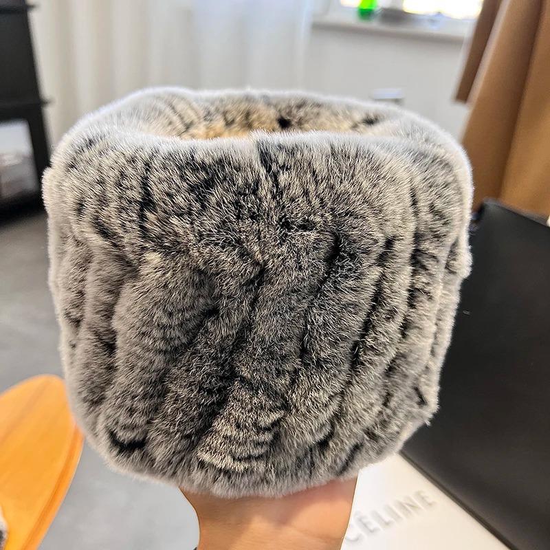 Women Handmade Stretch Real Rabbit Fur Scarf Knit Genuine Rex Rabbit Fur Headbands Girls Natural Rabbit Fur Ring Scarves