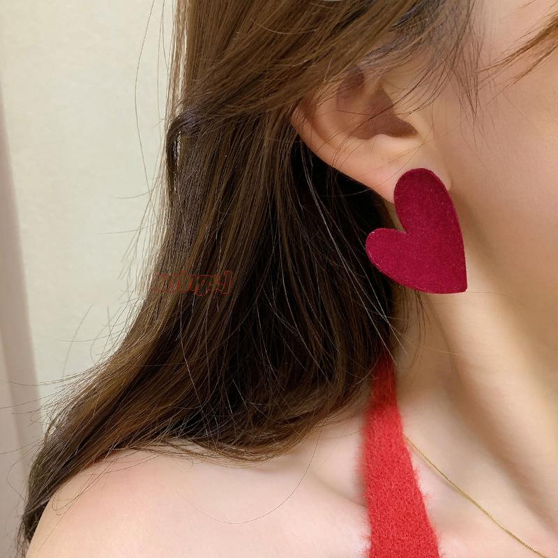 Silver Needle Red Bow Earrings New Versatile Earrings Niche Design Autumn and Winter Earrings Women