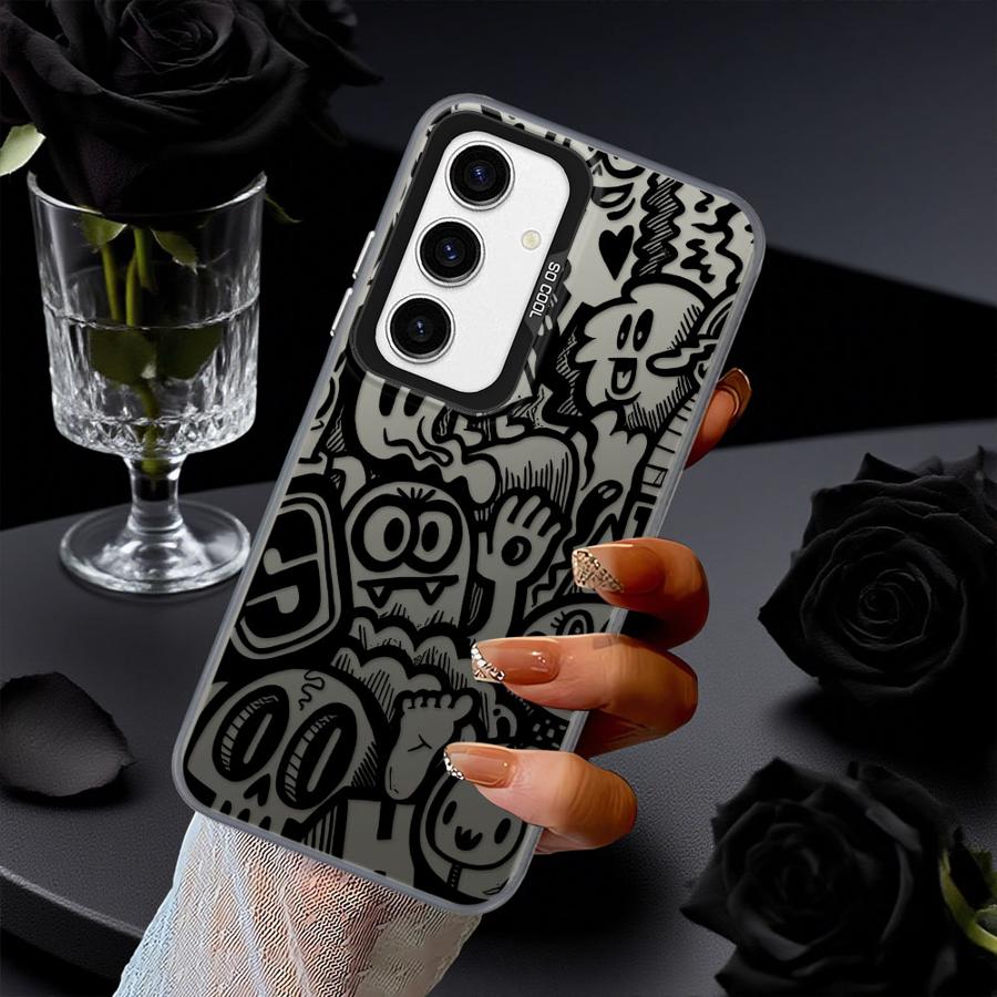Case for Samsung Galaxy A72 A32 A36 A12 A14 A56 A17 A52 A54 A13 A23 A71 A25 A73 A16 A34 Phone Cover Graffiti Black
