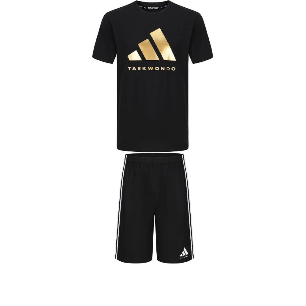 Adidas Taekwondo Crew Neck Pullover Short Sleeve T-Shirt Comfortable Fashion Striped Shorts Casual Sports Set ADICLTS24TK-BG+S21ATMSH2T-BW