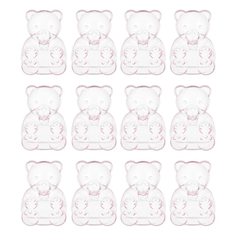 

12Pcs Bear Shaped Clear Candy Box Plastic Containers Portable Small Jewelry Snacks Gift Boxes Wedding Party Supplies рожевий