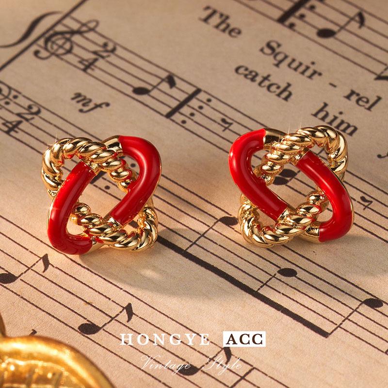 Two-Tone Braided Hollow Earrings: 925 Silver Needle, Light Luxury, Retro Style for Women