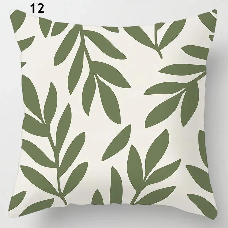 Simple Green Plant Cactus Pillowcase Geometric Line Floral Pattern Cushion Fresh Ins Style Home Sofa Decorative Pillow