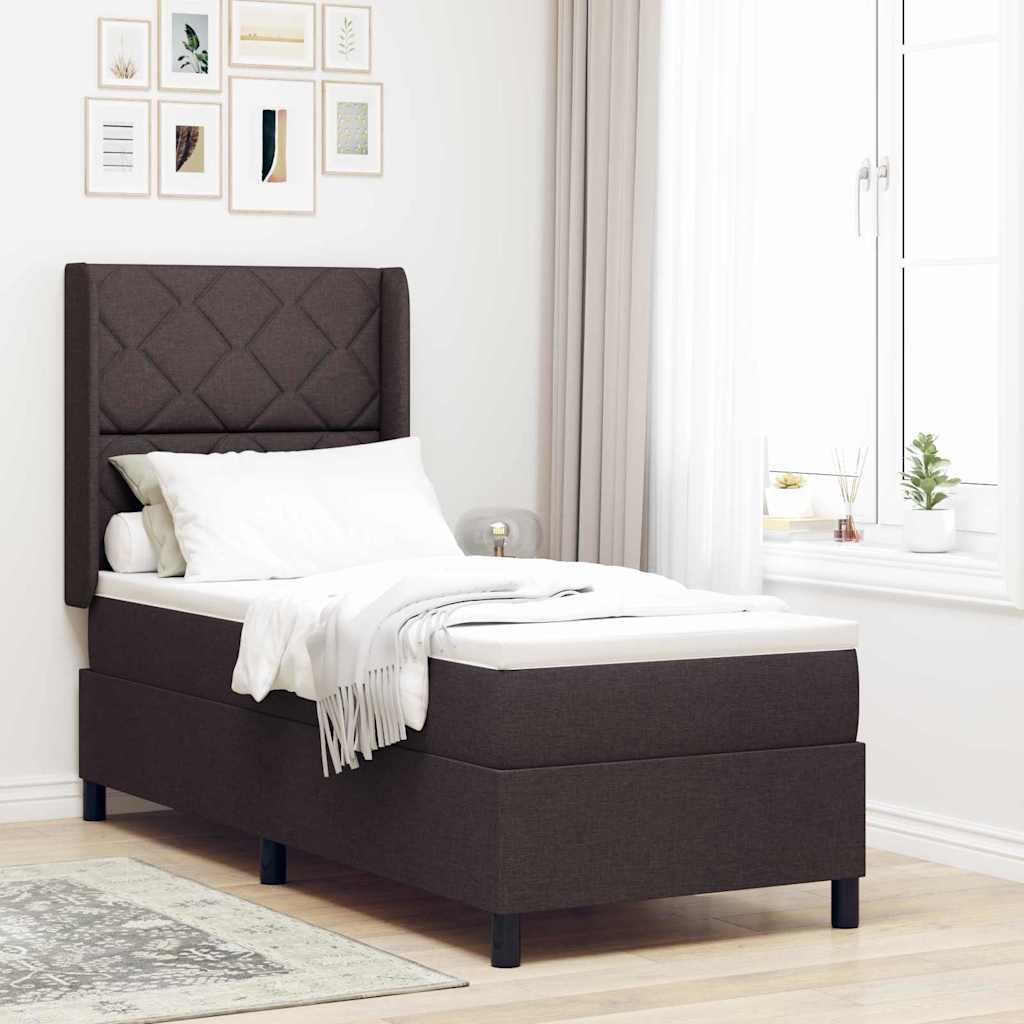 Box Spring Bed with Pillow Dark Brown 200 X 80 Cm Fabric