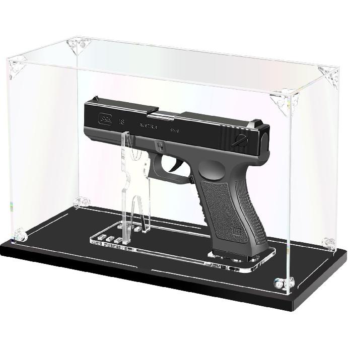Gun Display Case, Clear Acrylic Showcasing Case for Pistol, Display Stand for Gun, Watch The Video to Assemble (11.5x4.7x7.1 inch, 29x12x18 cm)