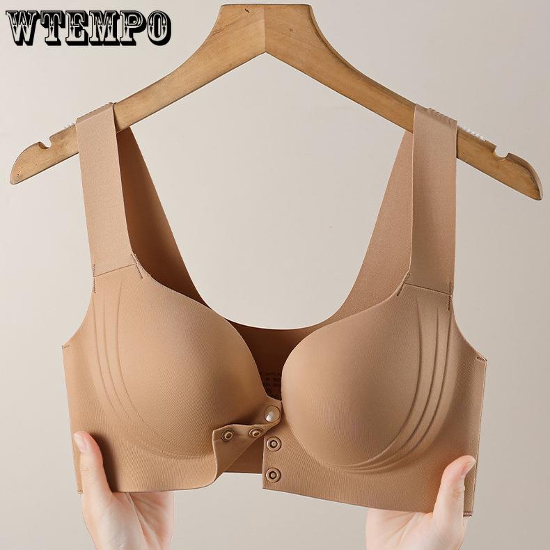 Seamless Underwear Women's Front-buttoned Bra No Underwire Gathering Bra Thin Vest Bra Push Up Bra