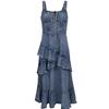 ONLY 2025 Autumn Ruffled Denim Strappy Midi Dress