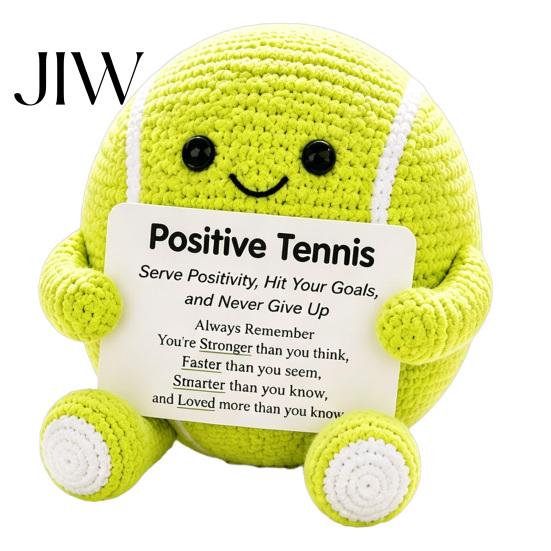 Hand Woven Doll with Encouraging Words Knitted Positive Sports Ball Plush, Emotional Support Motivational Card Encouragement Card, Cute Desktop Mascot