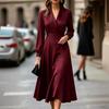 Damen-Midi-Kleid mit langen Ärmeln, Blazer-Kragen, tailliertem Schnitt und ausgestelltem Rock, elegantes Büro-Stil-Kleid für die Arbeit und formelle Anlässe