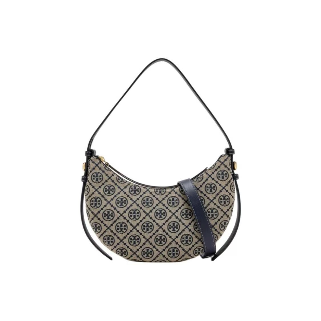 

Tory Burch Romy T Monogram Print Design Fabric Crescent Shoulder Bag Small Women Shoulder Bag Navy-Blue 178683-405 Basic Set (Bag+Dust Bag)