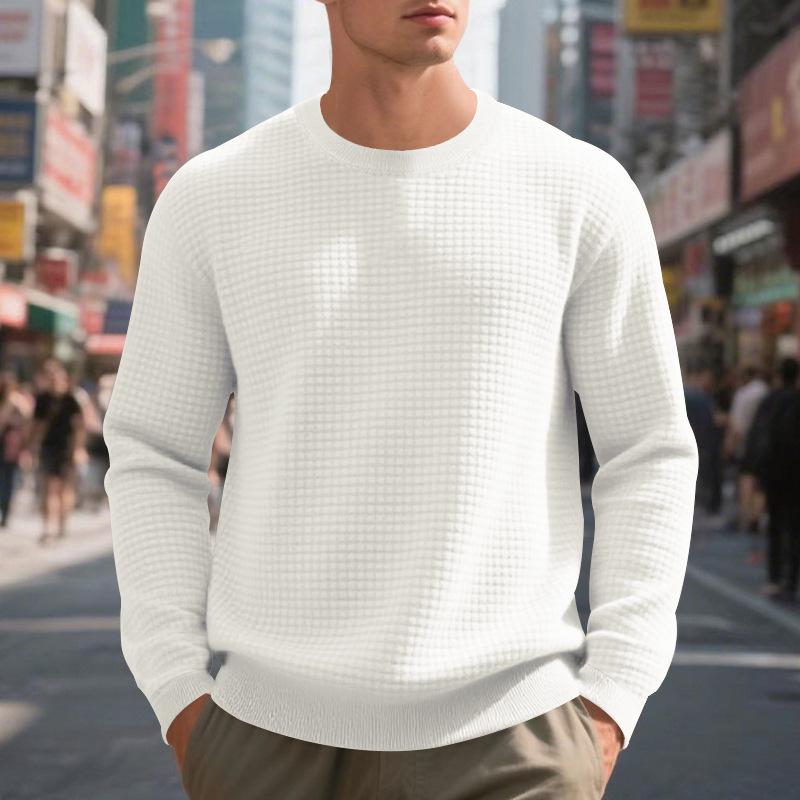 Loose-fit casual men's minimalist sports jacquard small check round-neck long-sleeved sweatshirt