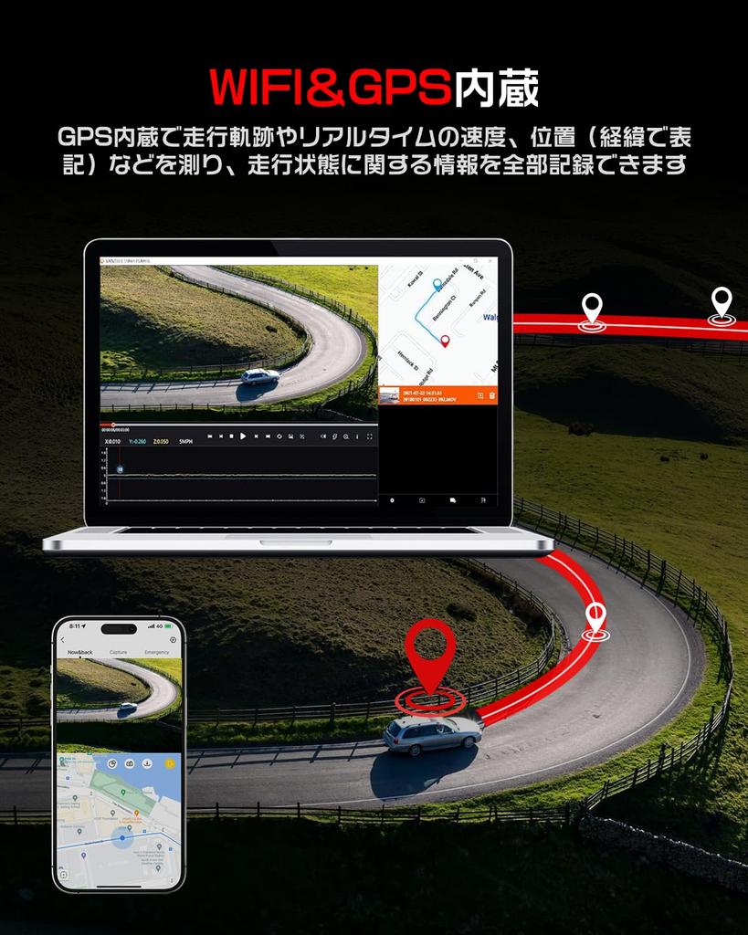 KASNOW K8 Dash Cam with 4K Front and Rear UHD 8 IMX415 Compact Dash Front and Rear Parking Noise and LED Traffic Light Impact 64GB Card Japanese