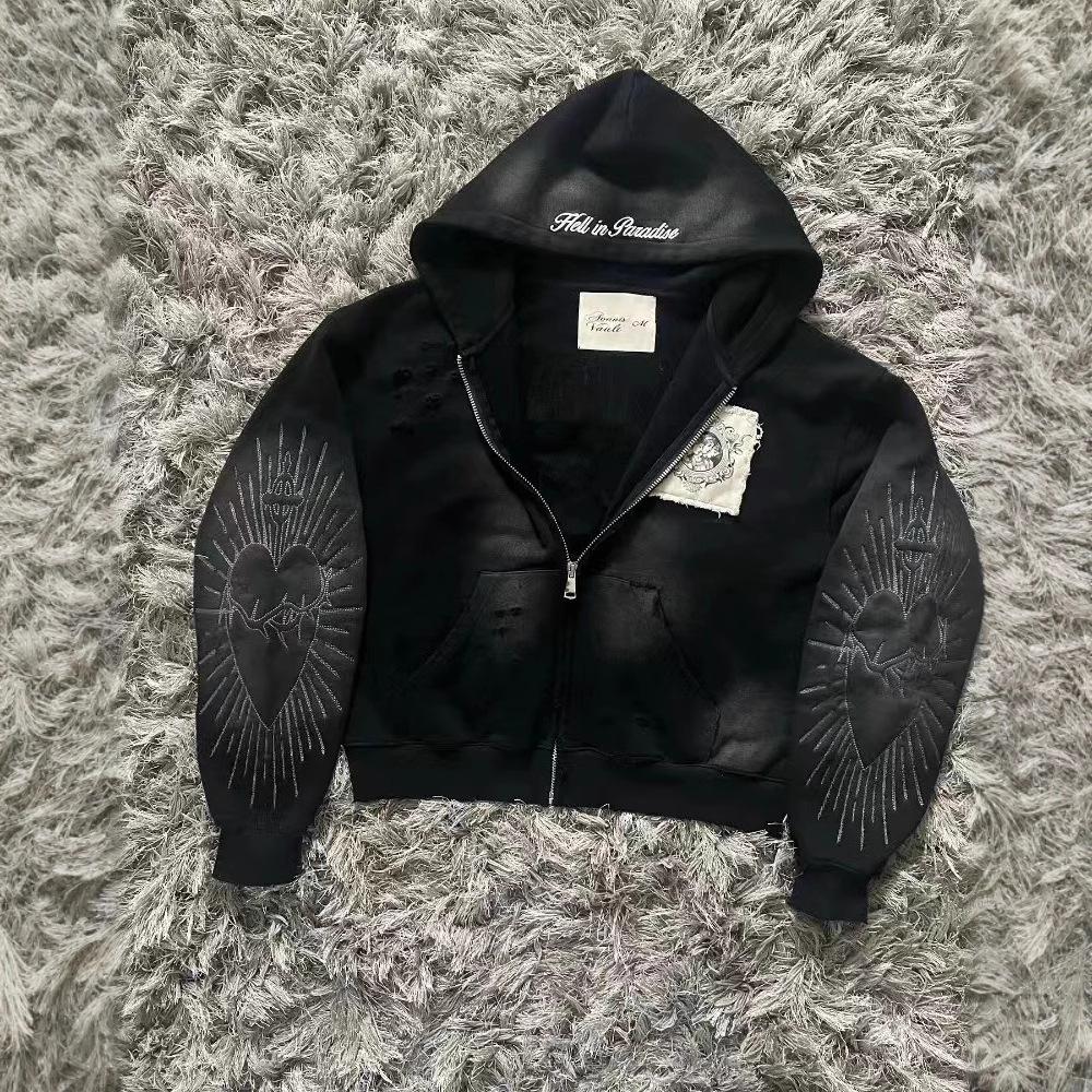 Grensoverschrijdende nieuwe 9OESH bedrukte trui trendy korte hoodie 2024 heetverkopende veelzijdige rits vest jas