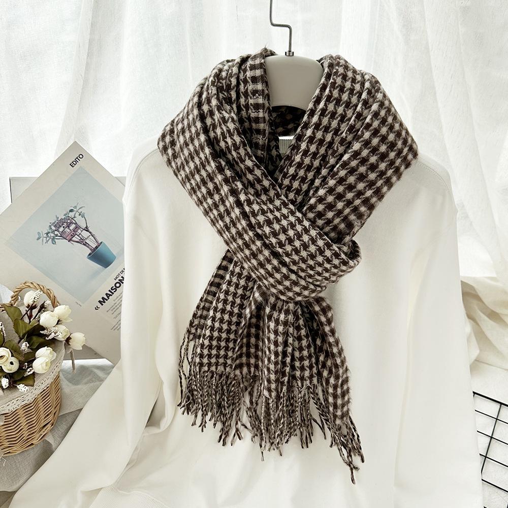 Plaid Scarf Autumn and Winter Women's High End Korean Style Winter Warm Scarf Thickened Imitation Cashmere Shawl